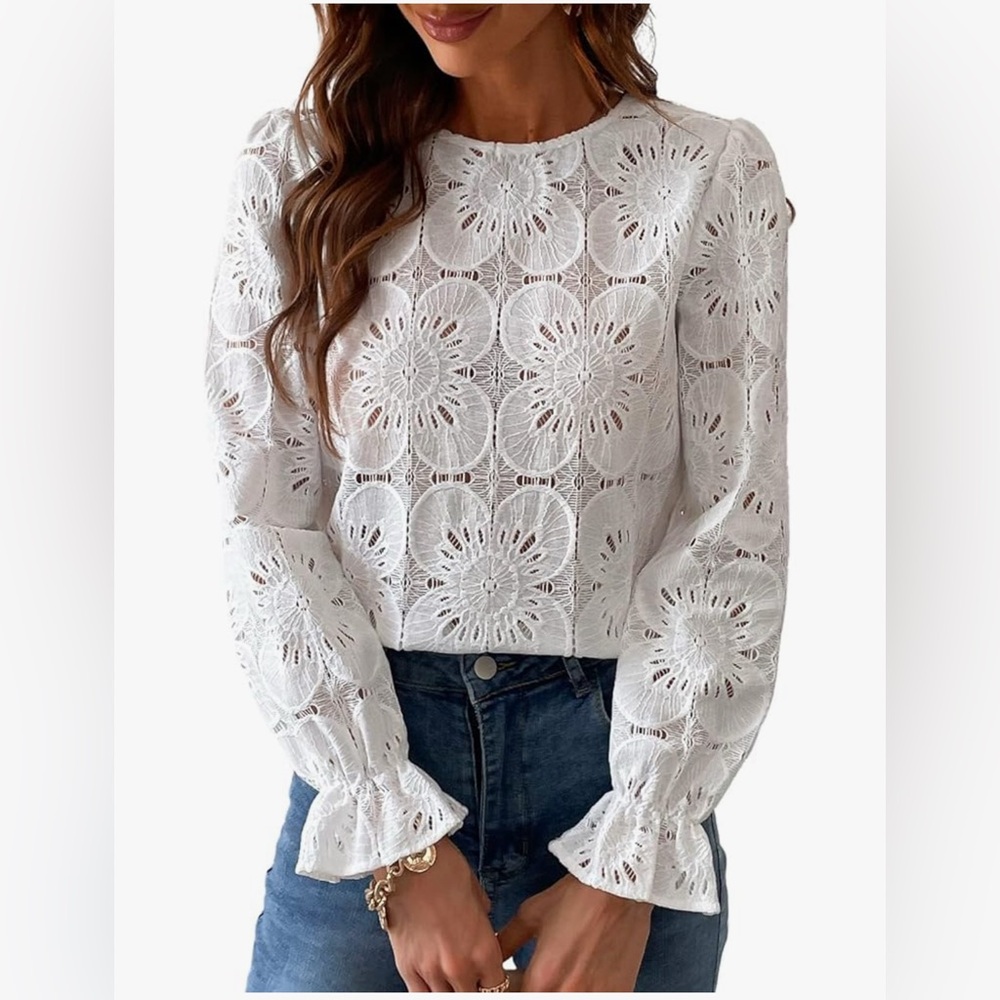 Cupshe White Floral Lace Blouse